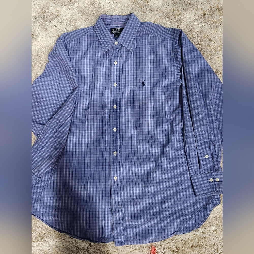 Polo Ralph Lauren Andrew Mens Long Sleeve Blue Plaid Dress Shirt 17 - Picture 6 of 8